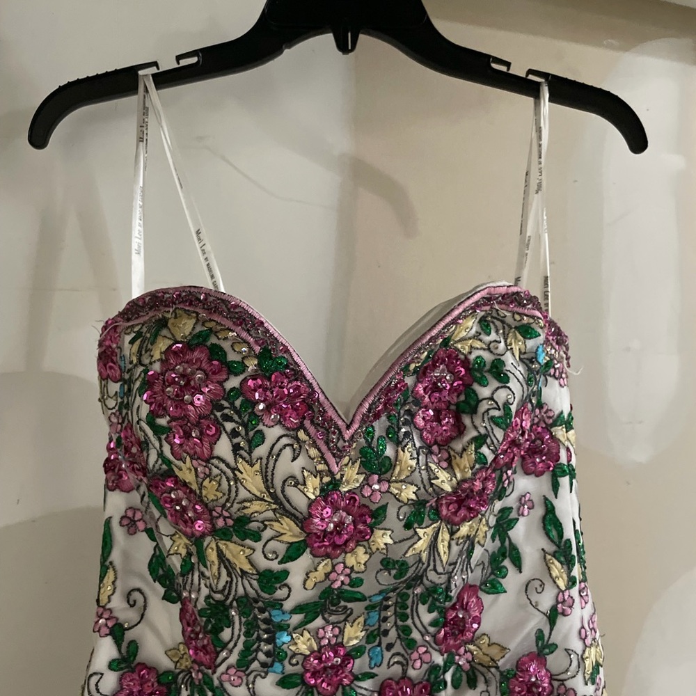 Floral Embroidered Dress with Pink and Green Accents